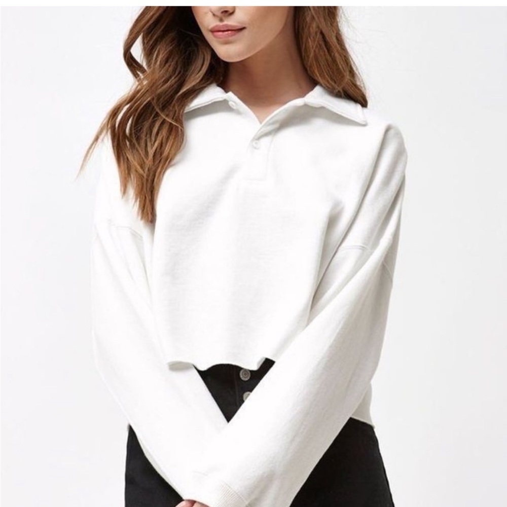 White Brandy Melville Polo Cropped Long Sleeve